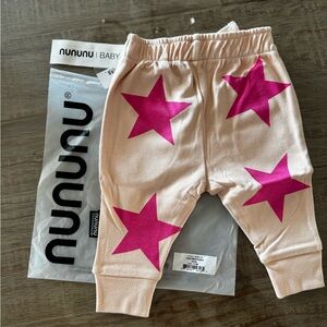 Nununu Kids Joggers with Pink Stars NWT 0-3 months